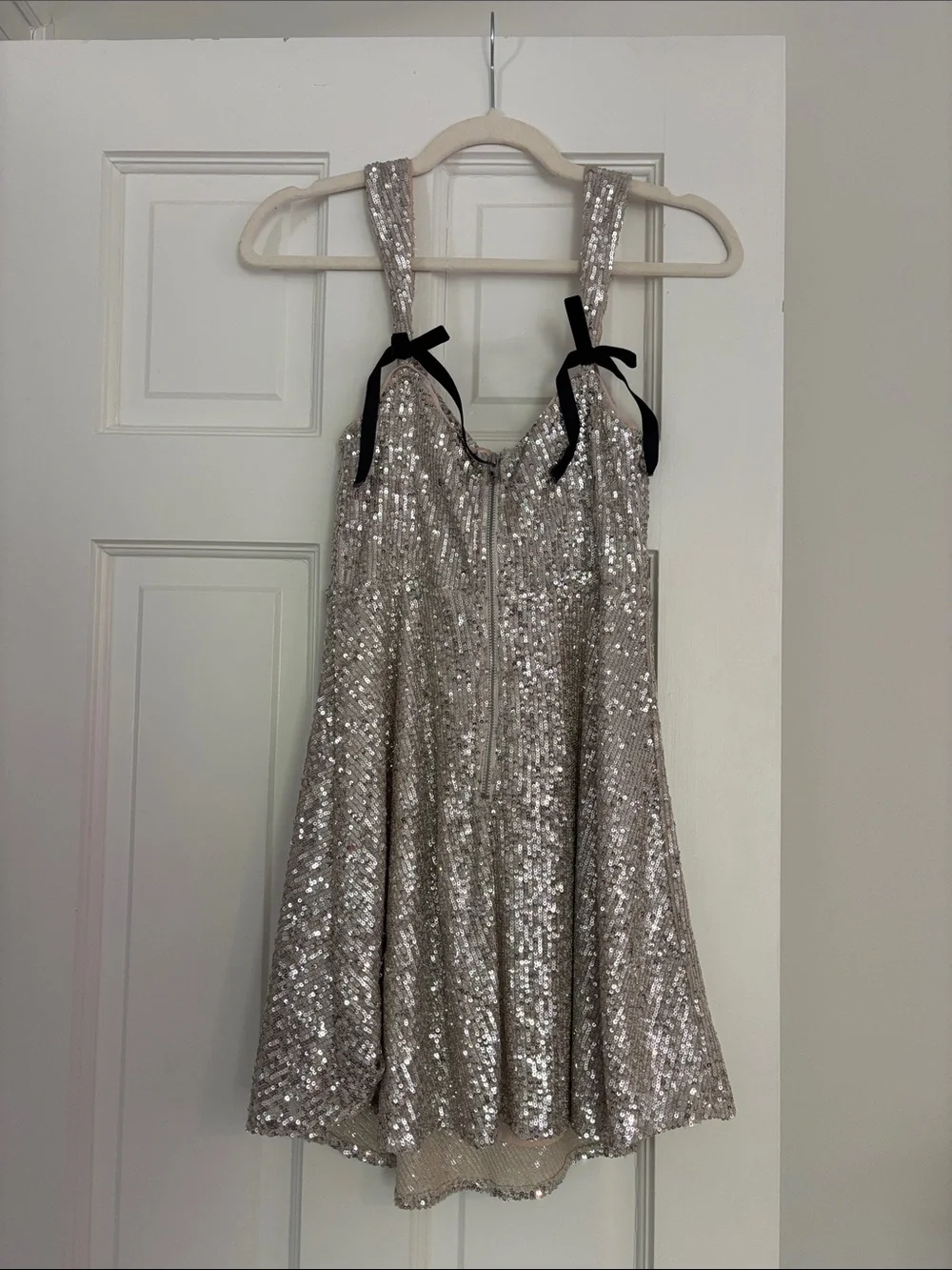 For Love and Lemons Sequin Party Dress with Black Bow Straps - Picture 2 of 7
